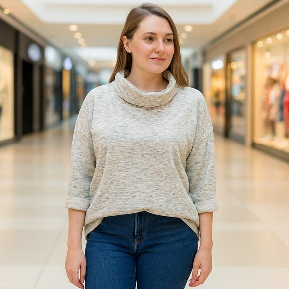 Pure Jill Tops - Pure Jill Sweatshirt MEDIUM Light Gray Cowl Neck Cotton Soft Touch Pockets